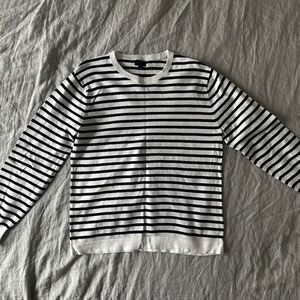 J. Crew White and Dark Navy/Black Mariner Striped 100% Cotton Crewneck Sweater s